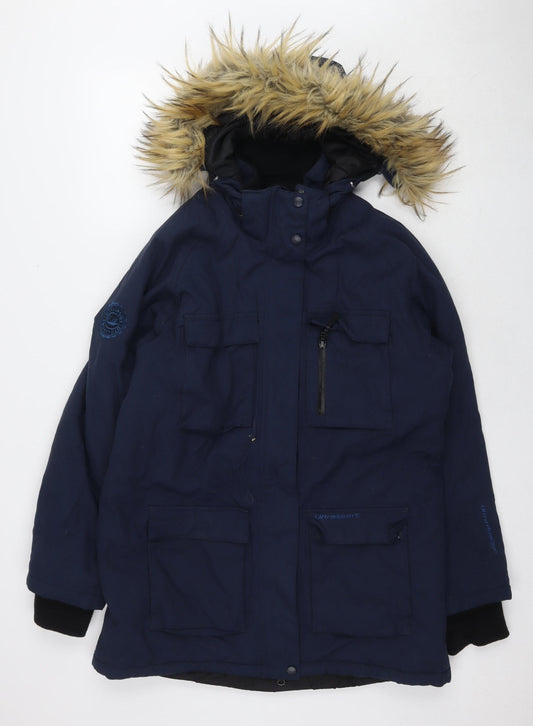 Ultrasport Men's Blue Hooded Parka Jacket Size L