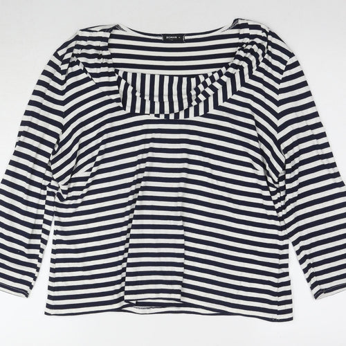 Roman Women's Blue Striped 3/4 Sleeve T-Shirt Size 16