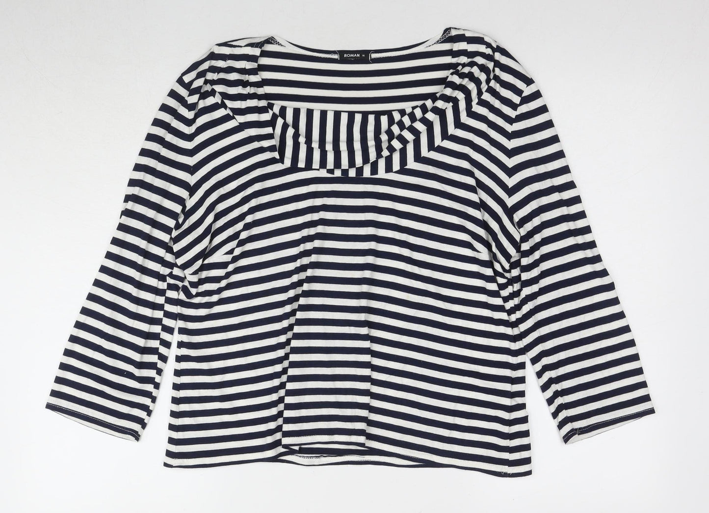 Roman Women's Blue Striped 3/4 Sleeve T-Shirt Size 16