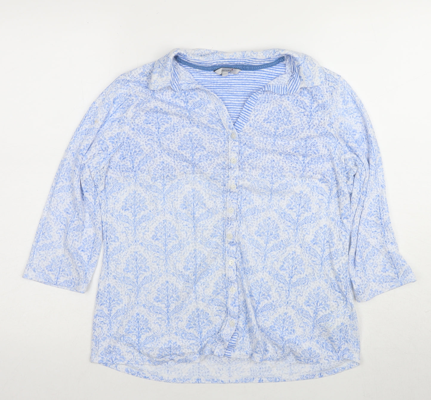 Marks and Spencer Women's Blue Floral Button-Up Shirt Size 14