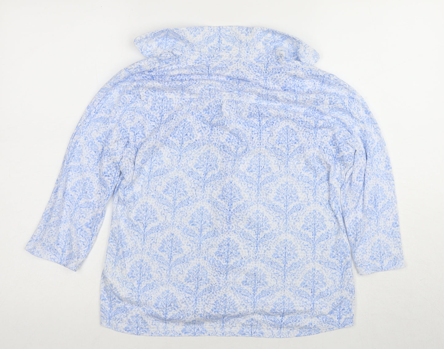 Marks and Spencer Women's Blue Floral Button-Up Shirt Size 14