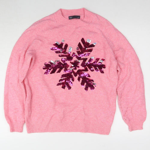 Marks and Spencer Women's Pink XS Sequin Christmas Jumper