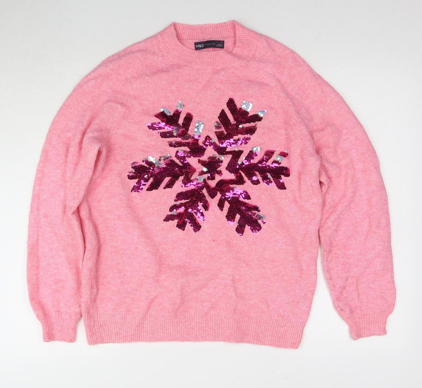 Marks and Spencer Women's Pink XS Sequin Christmas Jumper