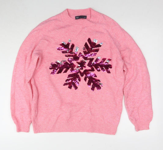 Marks and Spencer Women's Pink XS Sequin Christmas Jumper