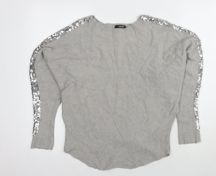 Quiz Women's Grey Sequin Pullover Jumper UK 6
