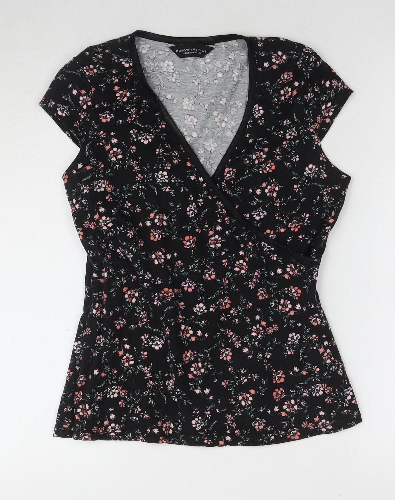 Dorothy Perkins Women's Black Floral T-Shirt Size 10