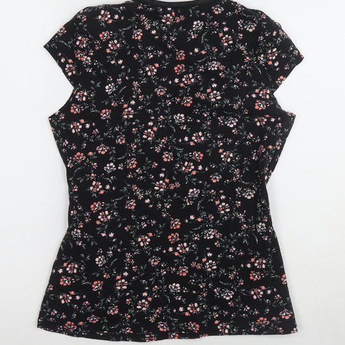 Dorothy Perkins Women's Black Floral T-Shirt Size 10