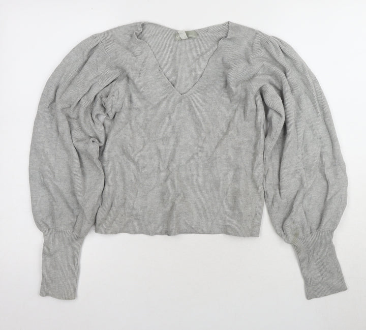 ASOS Women's Grey V-Neck Balloon Sleeve Pullover Jumper