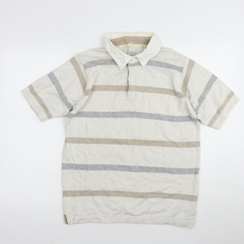 Marks and Spencer Men Beige Striped Polo, Size S