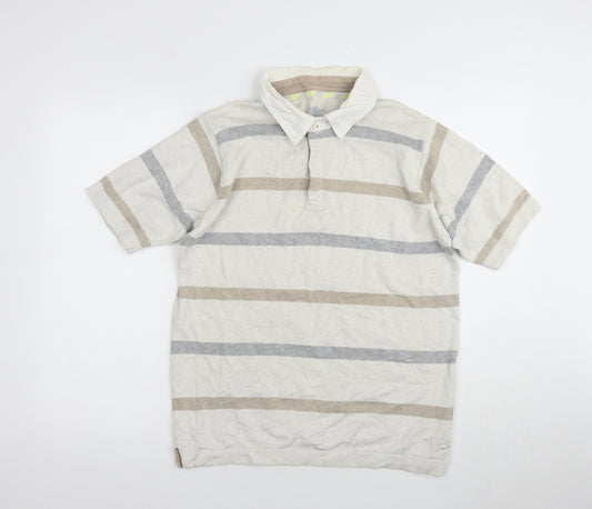 Marks and Spencer Men Beige Striped Polo, Size S