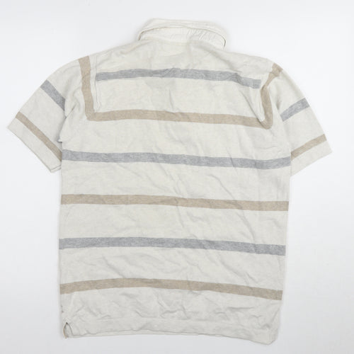 Marks and Spencer Men Beige Striped Polo, Size S