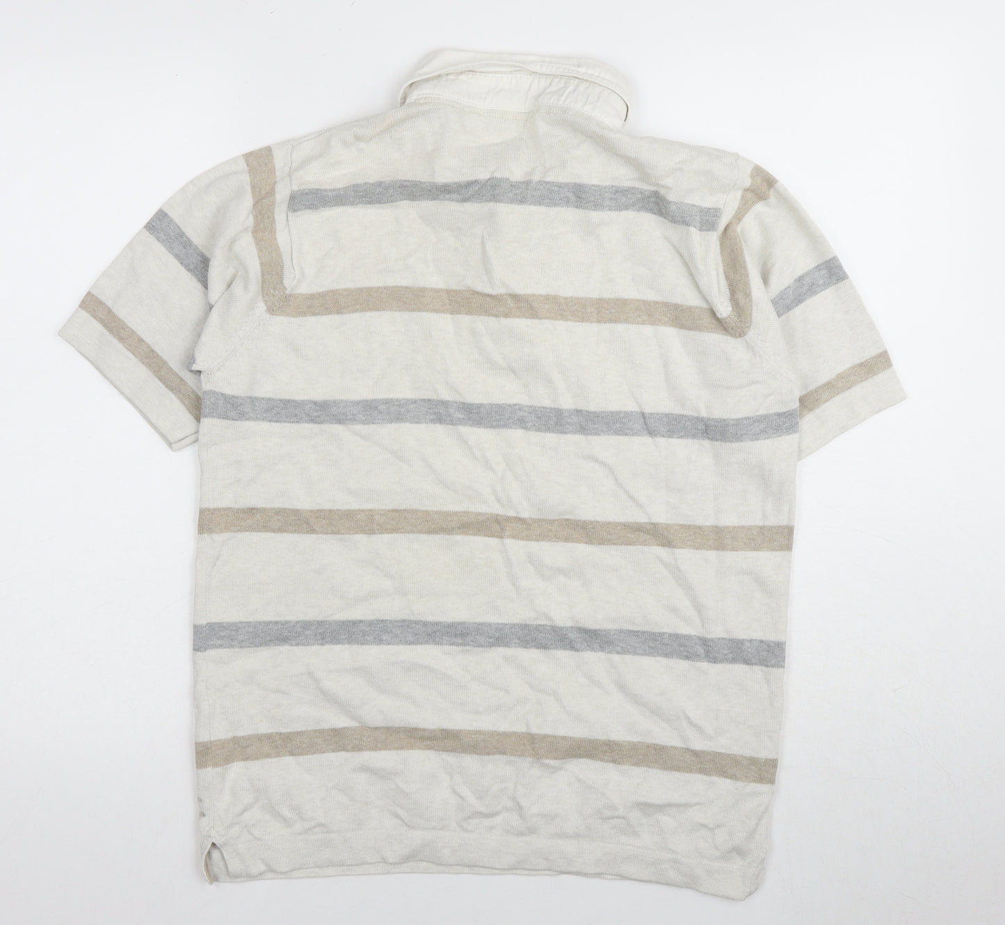 Marks and Spencer Men Beige Striped Polo, Size S