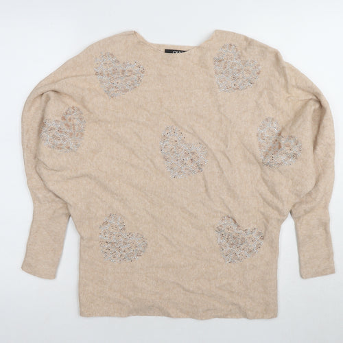 Quiz Women's Beige Pullover Jumper, M - Embroidered