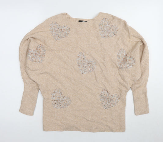 Quiz Women's Beige Pullover Jumper, M - Embroidered