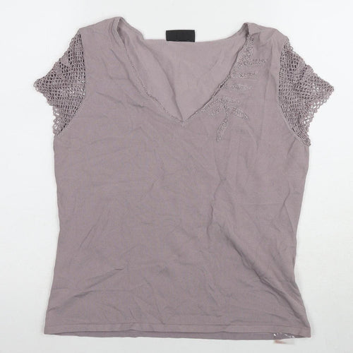 Principles Women's Grey V-Neck Crochet Blouse Size 16