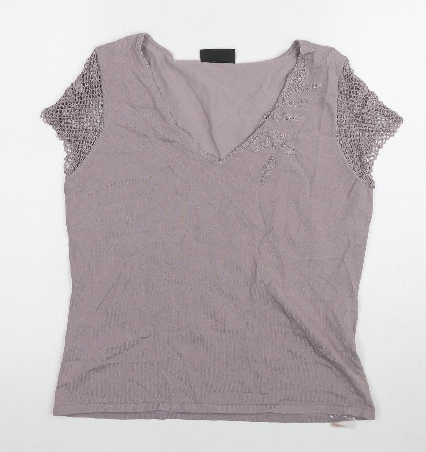 Principles Women's Grey V-Neck Crochet Blouse Size 16