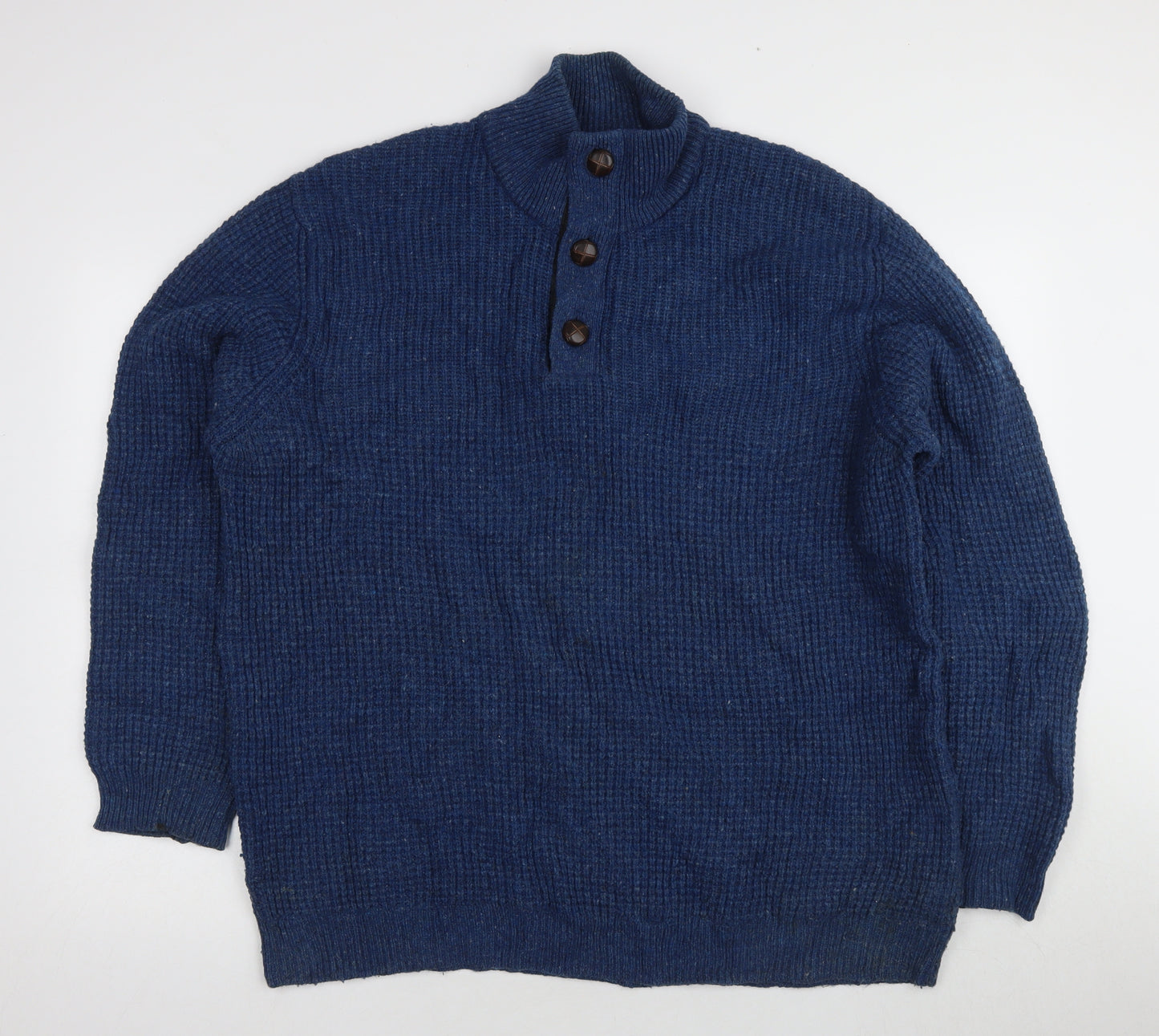 Marks and Spencer Men's Blue Wool Blend Henley Jumper 2XL