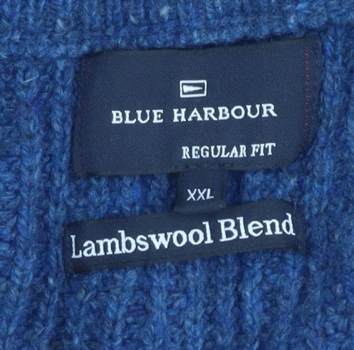 Marks and Spencer Men's Blue Wool Blend Henley Jumper 2XL