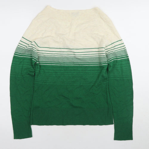 HIJKLM Women's V-Neck Green Striped Pullover Jumper, Size M