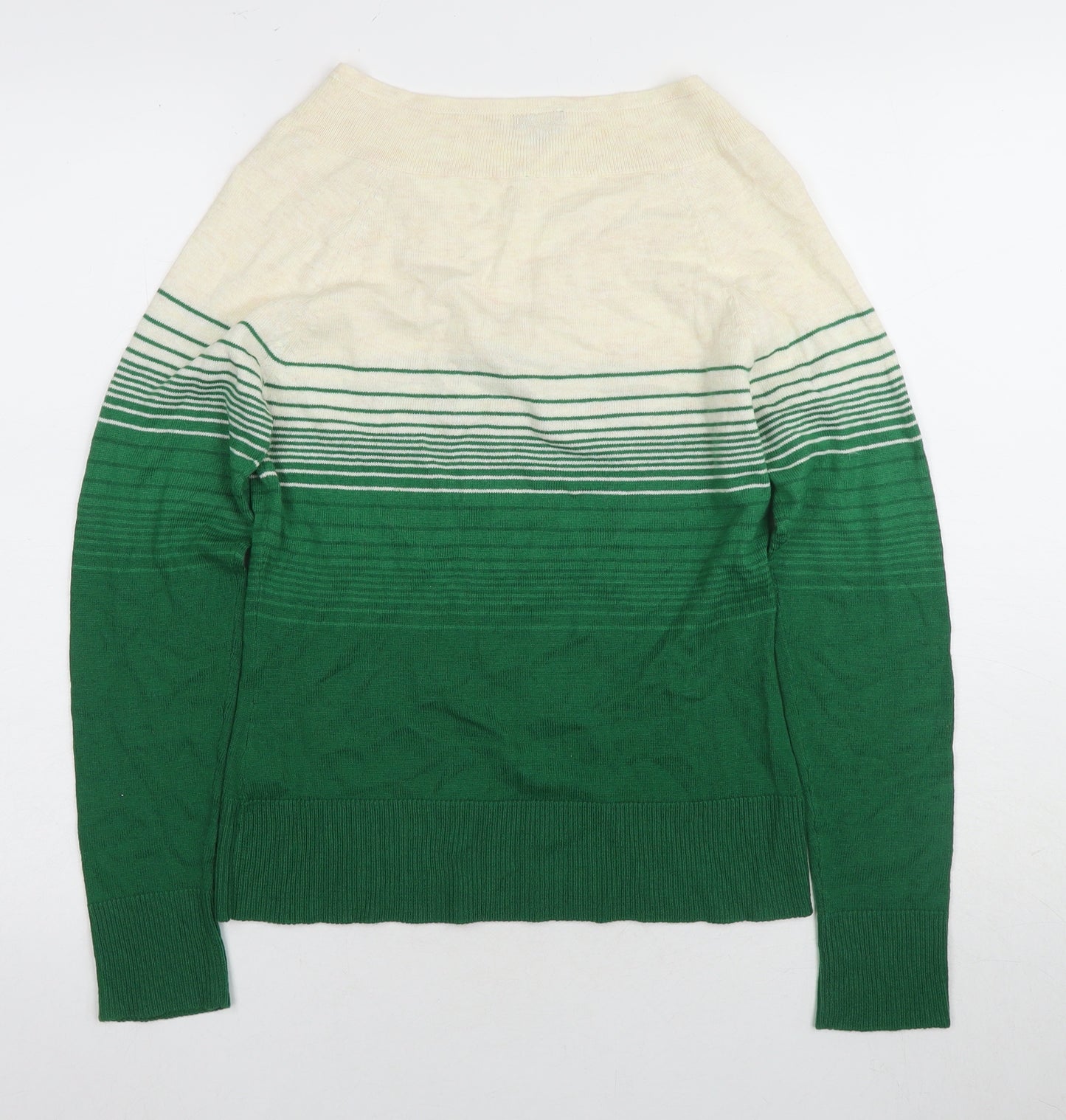 HIJKLM Women's V-Neck Green Striped Pullover Jumper, Size M