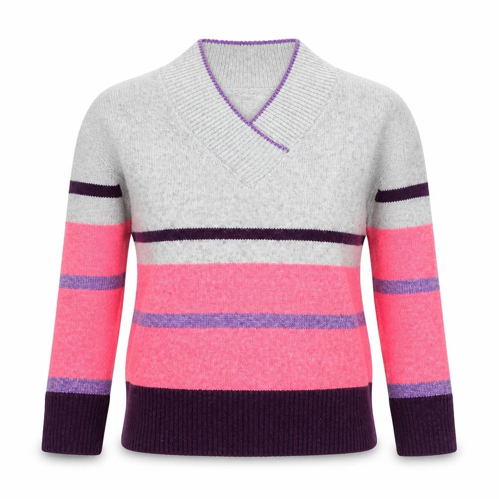 Front view of Next Women's Multicoloured Striped V-Neck Jumper S