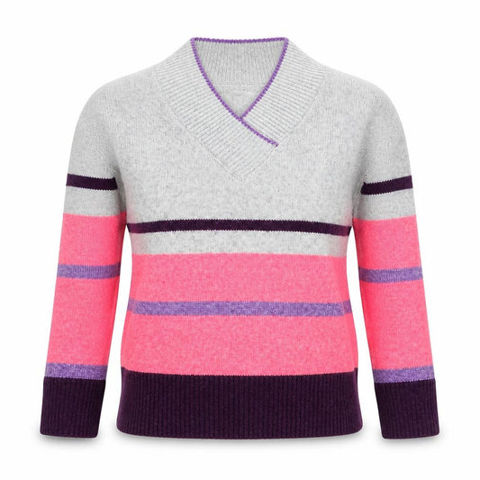 Front view of Next Women's Multicoloured Striped V-Neck Jumper S