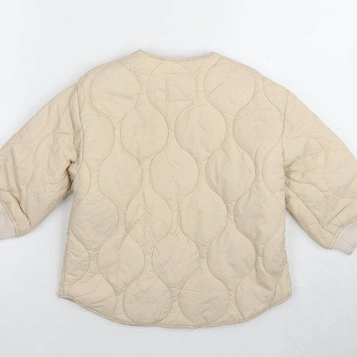 Zara Girls Beige Quilted Jacket 4-5 Years with Snap Closure
