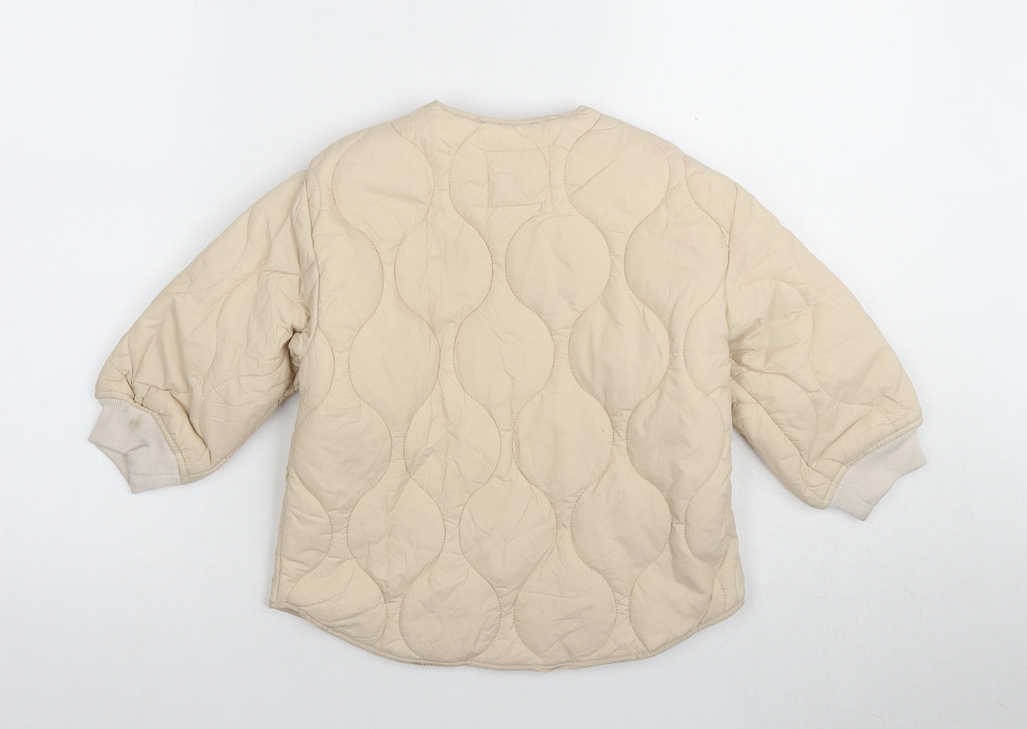 Zara Girls Beige Quilted Jacket 4-5 Years with Snap Closure