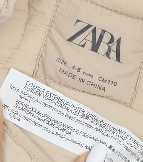 Zara Girls Beige Quilted Jacket 4-5 Years with Snap Closure