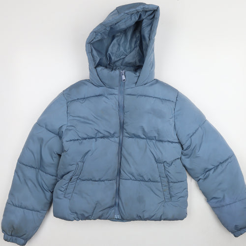 New Look Blue Girls Puffer Jacket 12-13 Years Hooded Winter