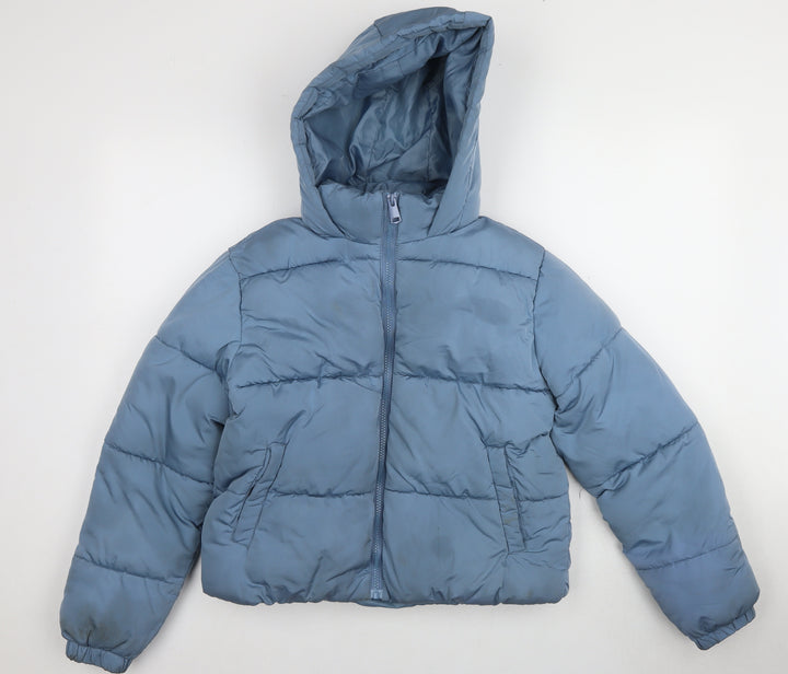 New Look Blue Girls Puffer Jacket 12-13 Years Hooded Winter