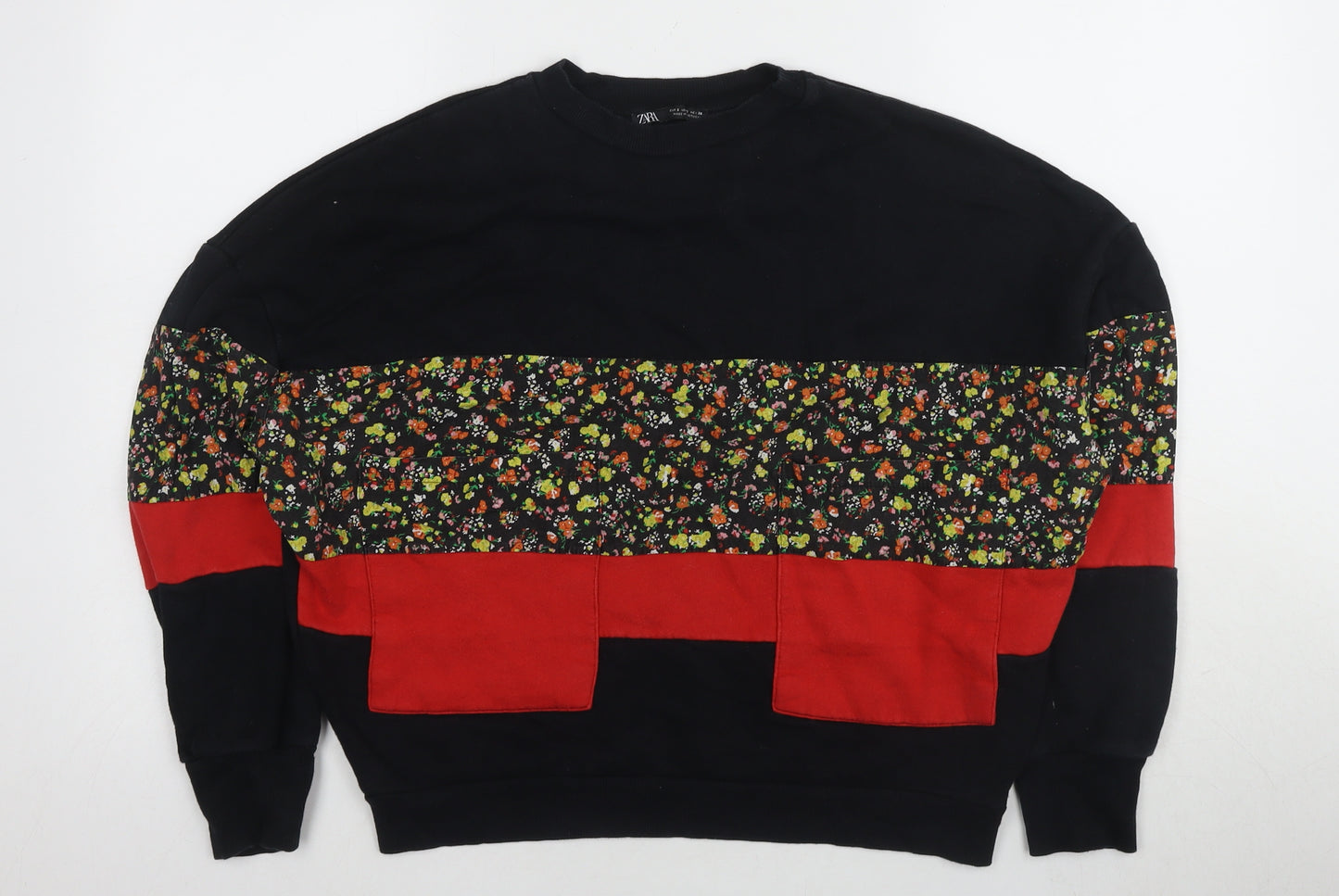 Zara Women's Black Floral Pullover Sweatshirt Size S