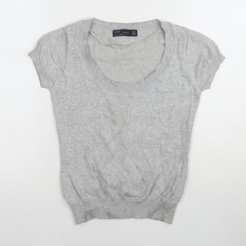 Zara Women's Grey Short Sleeve Cotton T-Shirt - Size S