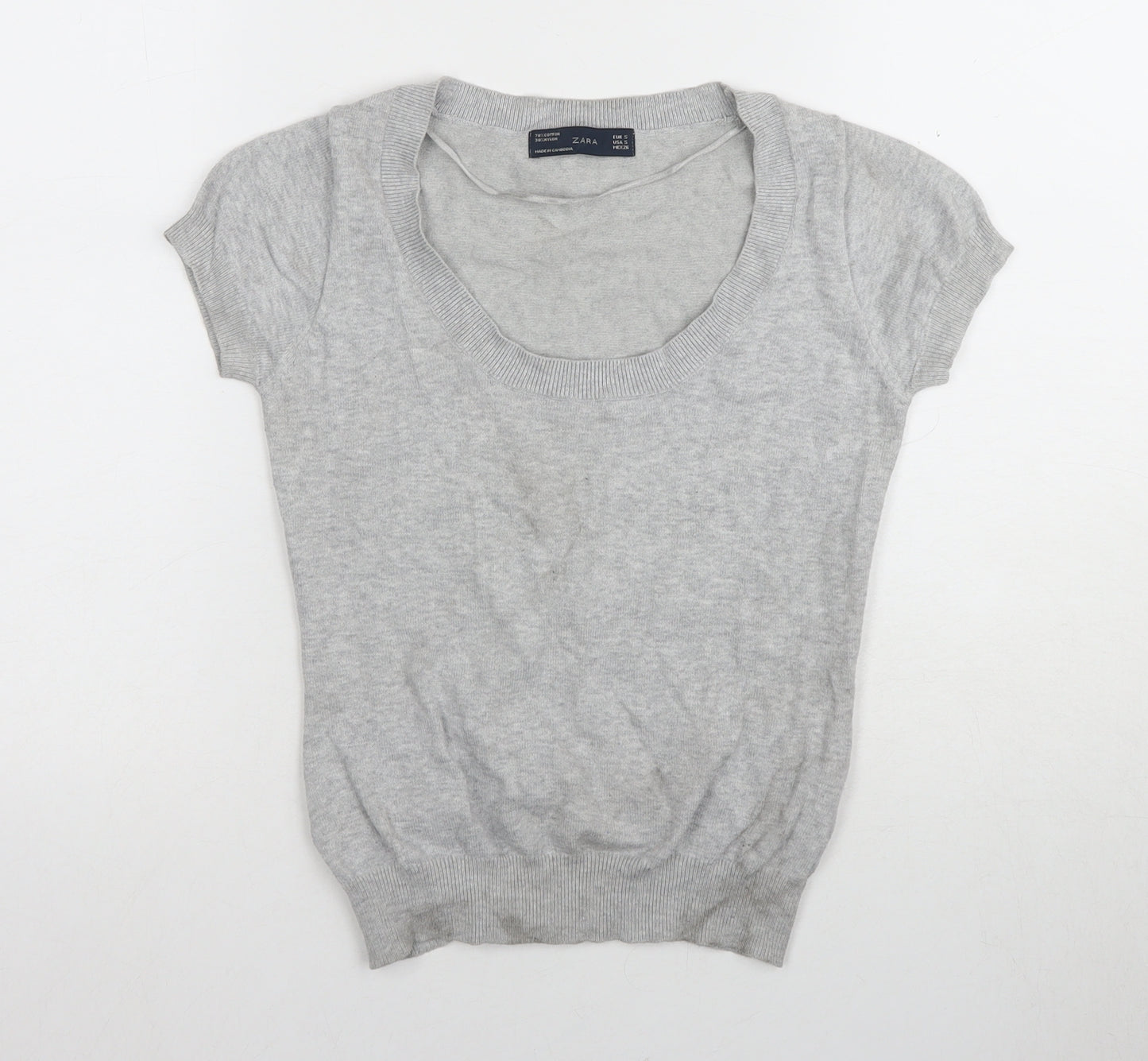 Zara Women's Grey Short Sleeve Cotton T-Shirt - Size S