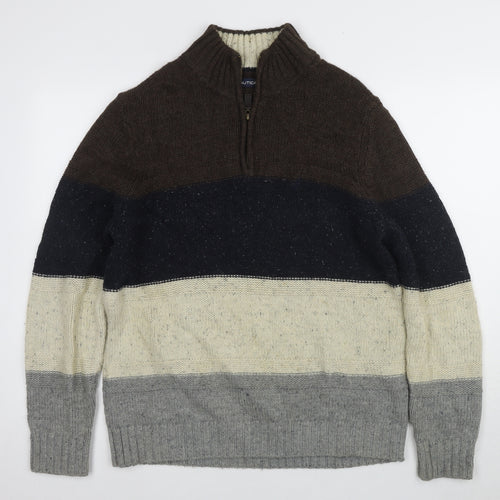 Nautica Men's L Brown Multicoloured Striped Jumper