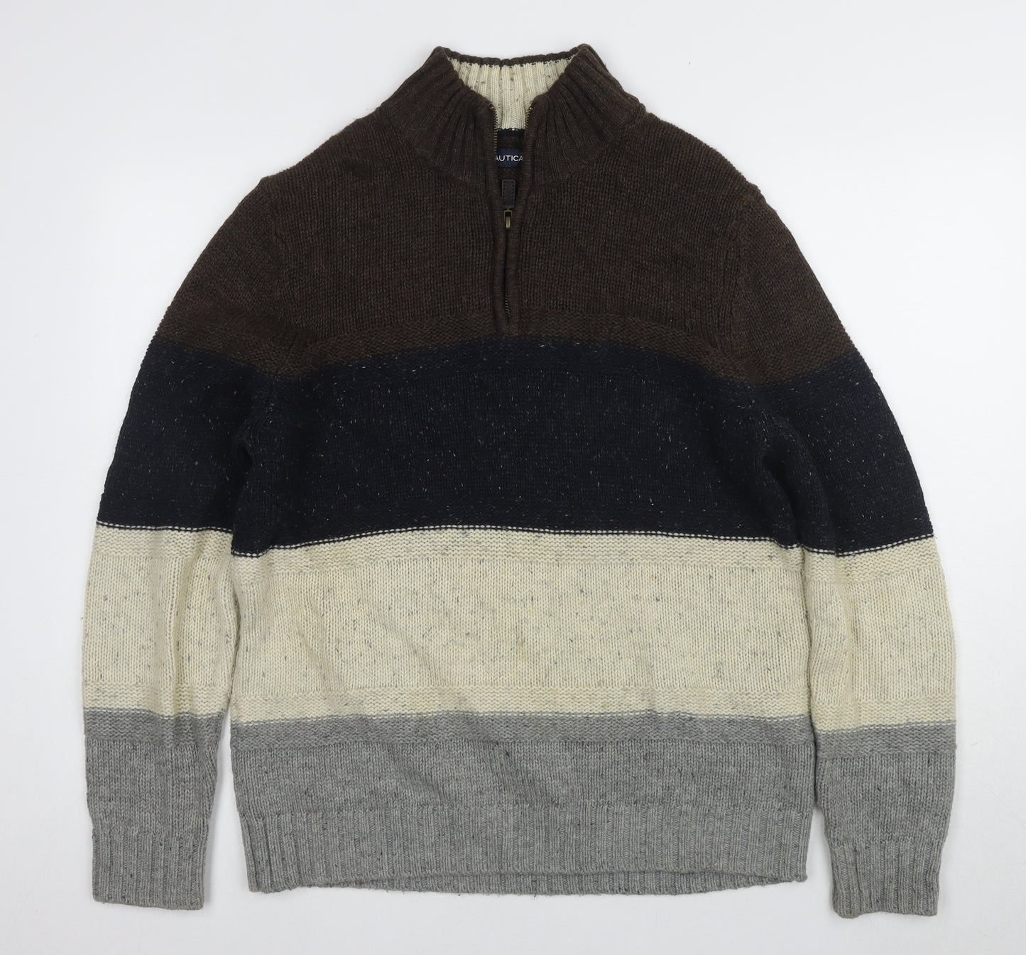 Nautica Men's L Brown Multicoloured Striped Jumper