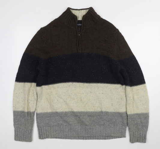 Nautica Men's L Brown Multicoloured Striped Jumper