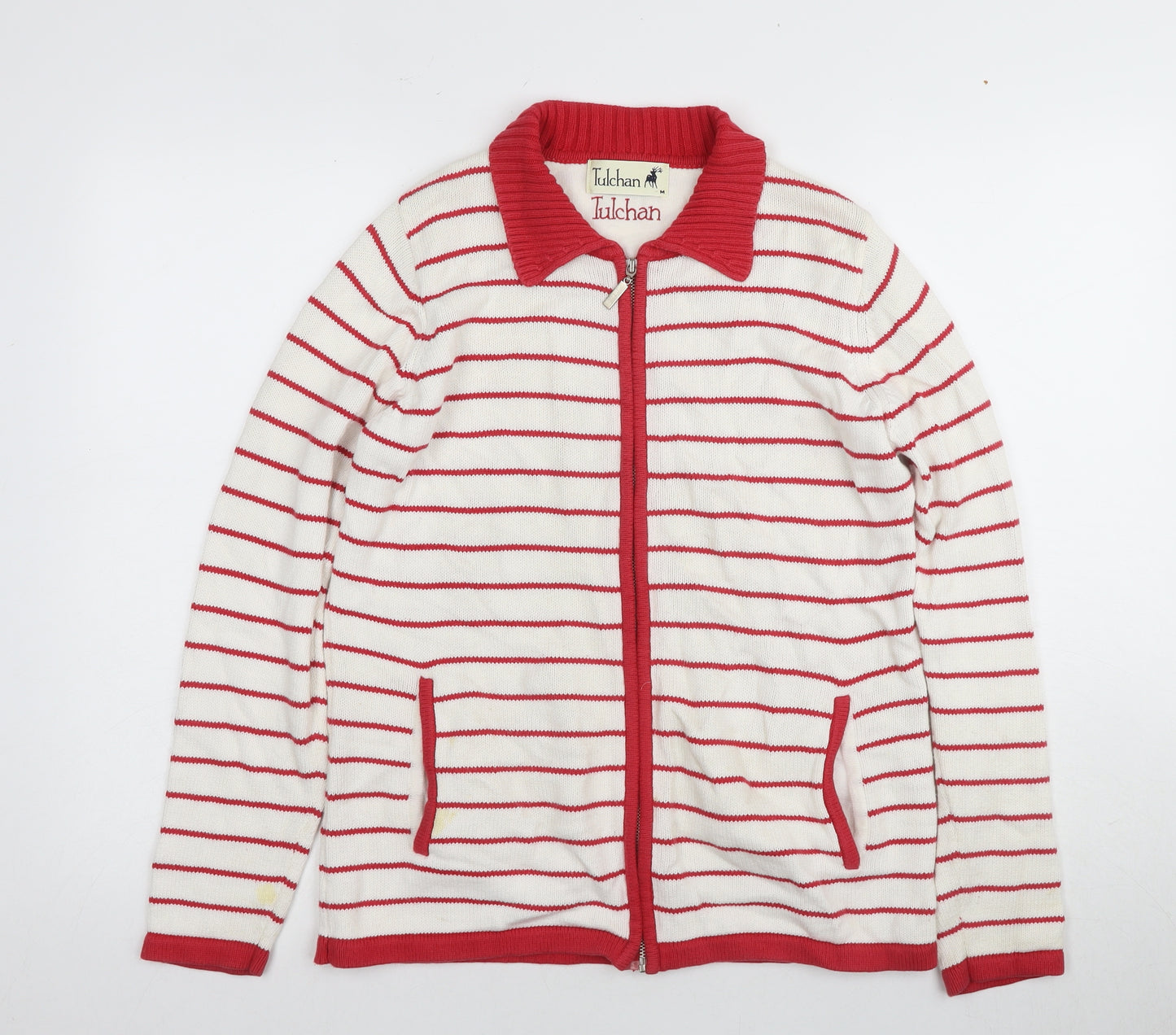 Tulchan Women's Red Striped Full Zip Jumper M