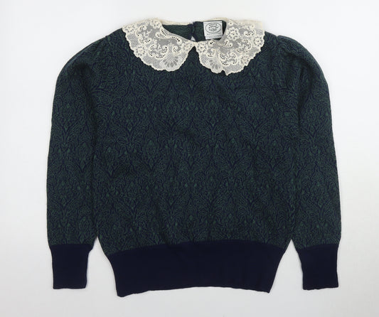 Laura Ashley Women's Green Collared Jumper S