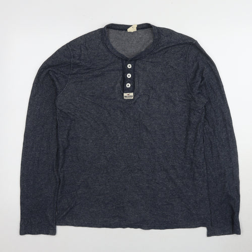 Hollister Men's Blue Henley Jumper Size M Casual