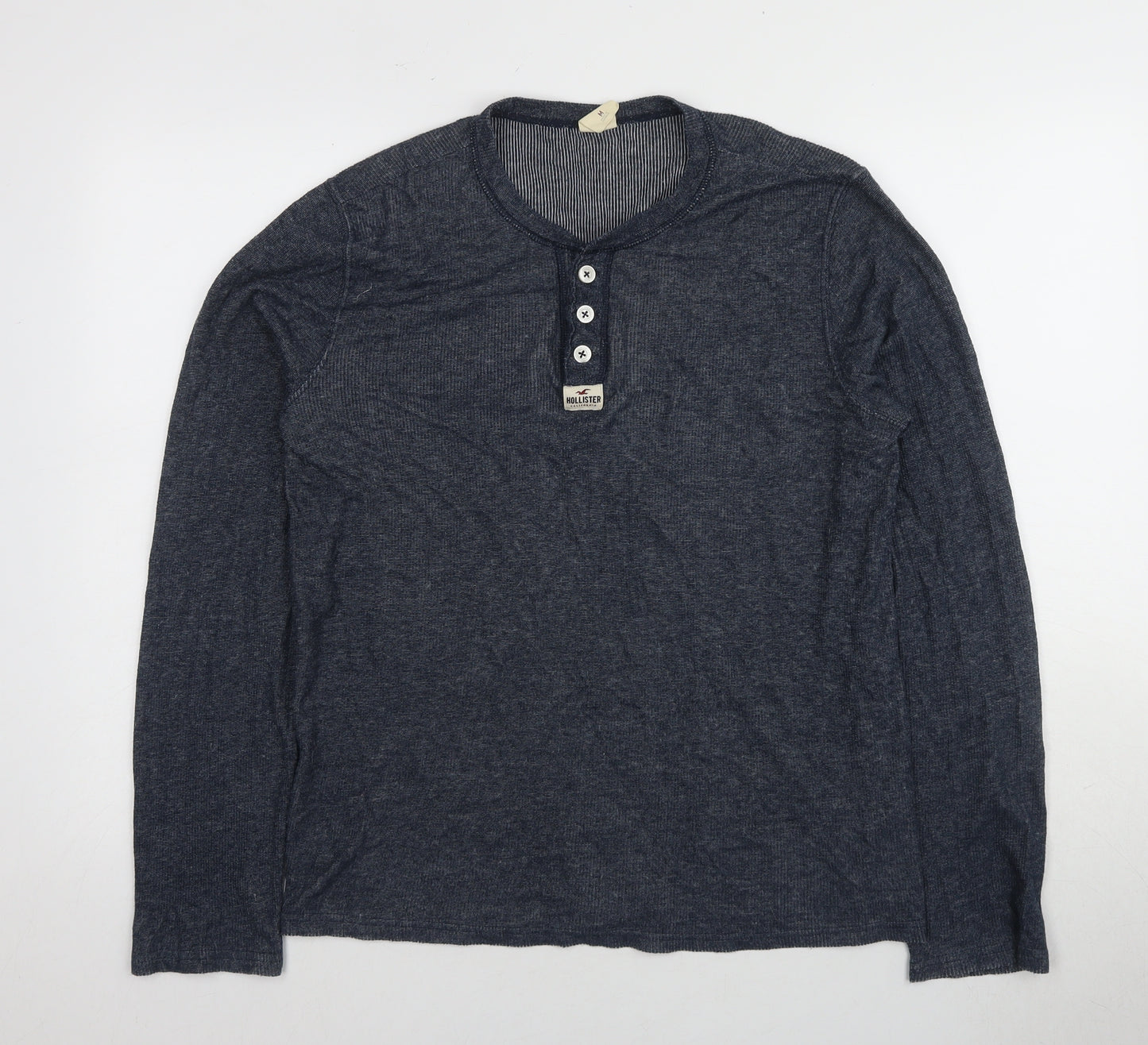 Hollister Men's Blue Henley Jumper Size M Casual