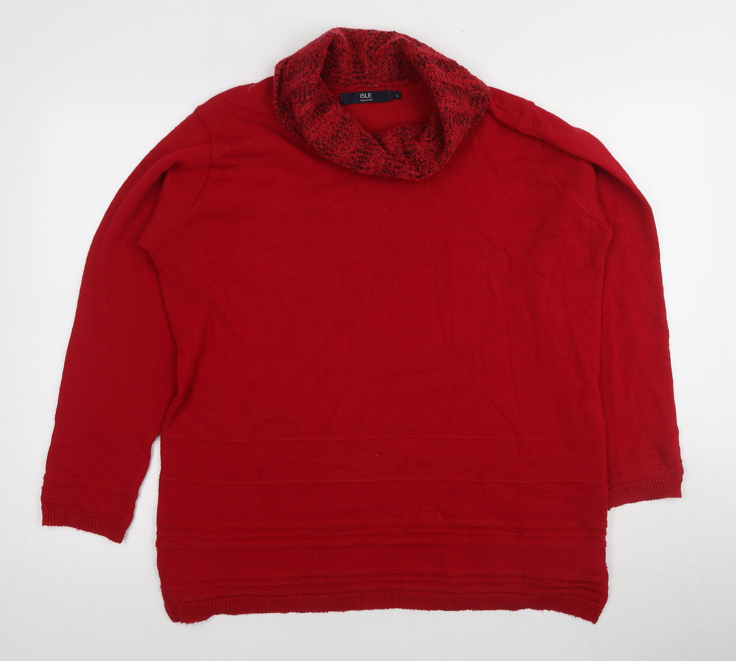 Isle Women's Red Cowl Neck Jumper, Size L, Stylish Knit