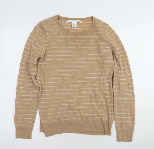 Max Studio Women's Beige Striped Pullover Jumper Size 14