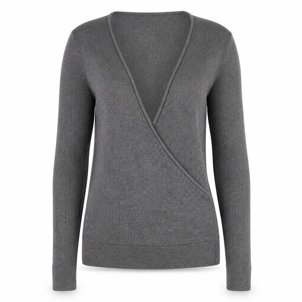 Front view of Oasis Women's Grey Wrap Knit Jumper, S