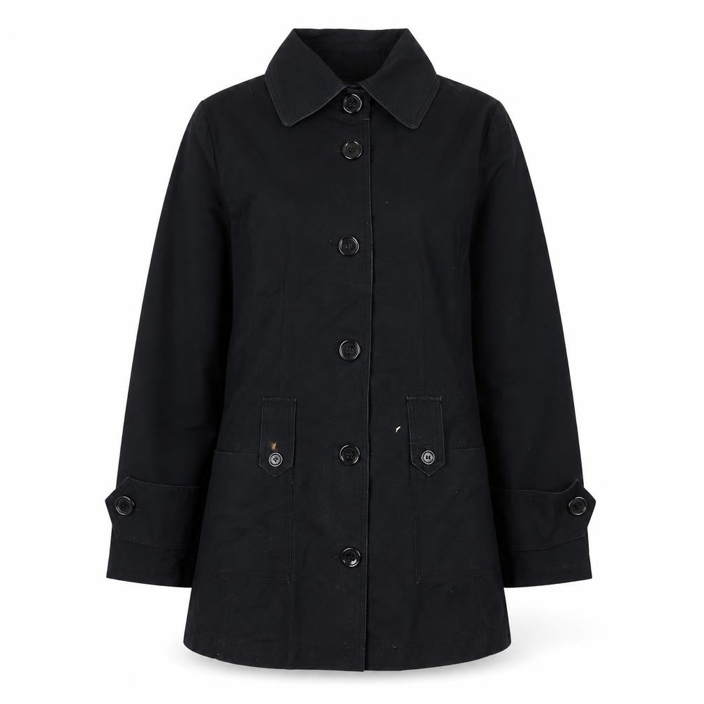 Front view of Mexx Women's Black Trench Coat Medium Regular Fit