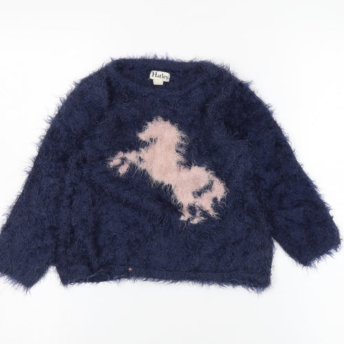 Hatley Girls Blue Animal Print Pullover Jumper 4 Years