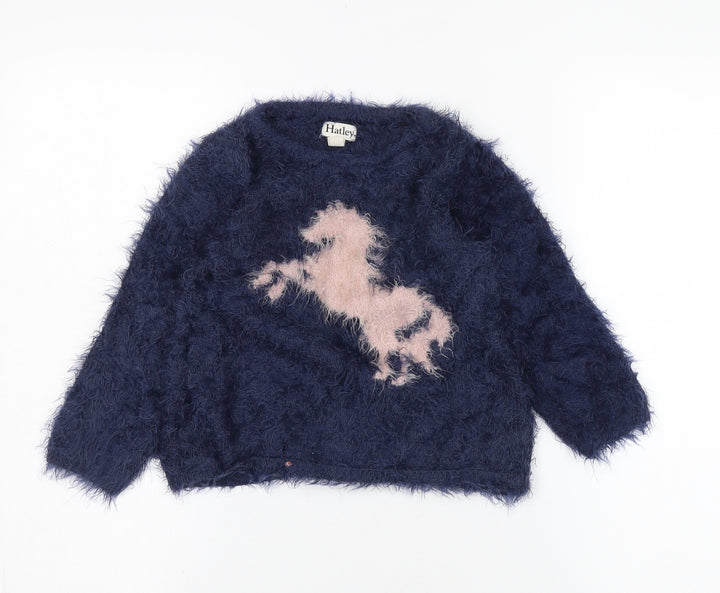 Hatley Girls Blue Animal Print Pullover Jumper 4 Years