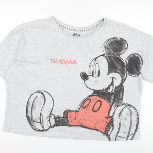 Disney Women's Grey Mickey Mouse Cropped T-Shirt Size 12