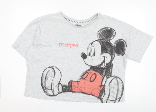 Disney Women's Grey Mickey Mouse Cropped T-Shirt Size 12