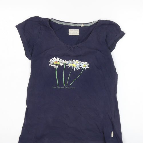 One Earth Women's Blue Basic T-Shirt, M, Floral Accents